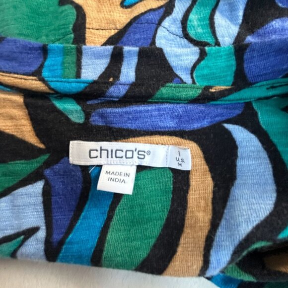 Chico's Womens Abstract Print 3/4 Sleeve Henley Top Size 1, US Medium Multicolor - Picture 3 of 7